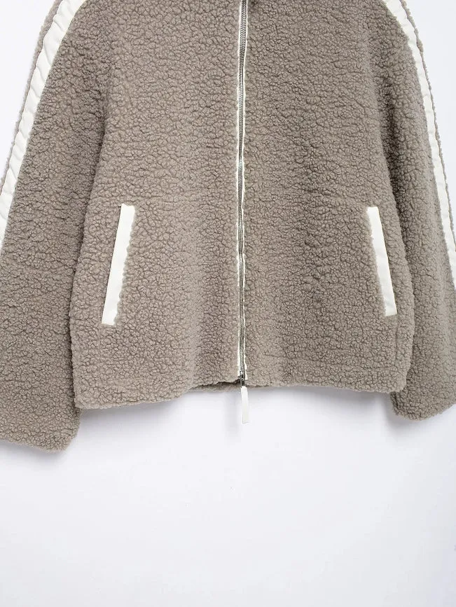 Fleece Fashion Loose Sporty Panelled Jacket
