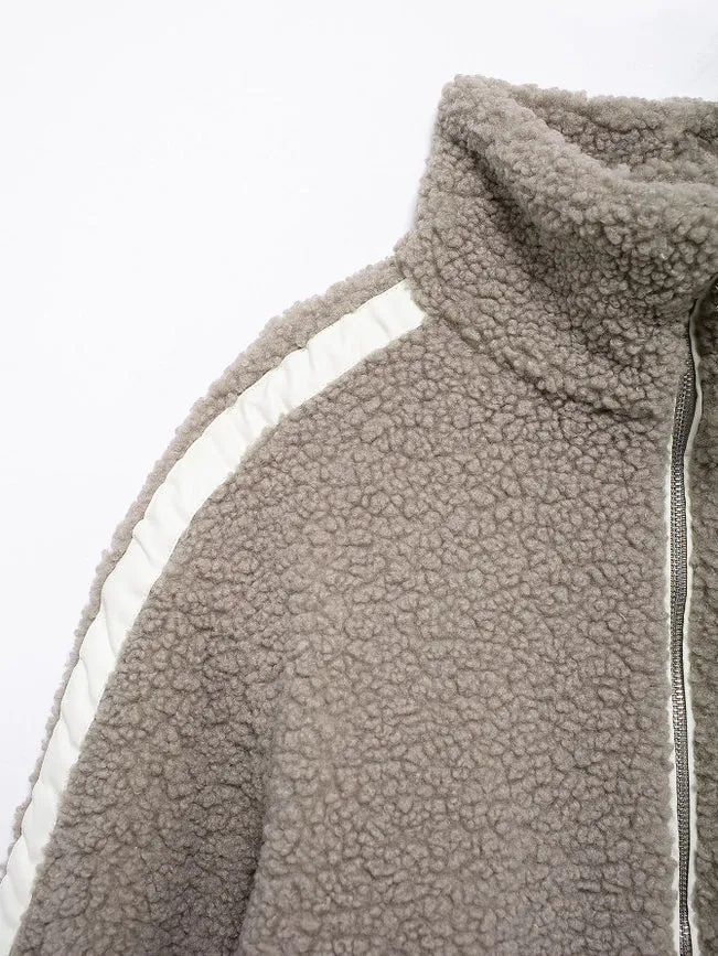 Fleece Fashion Loose Sporty Panelled Jacket