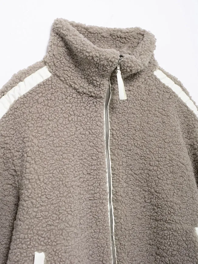 Fleece Fashion Loose Sporty Panelled Jacket