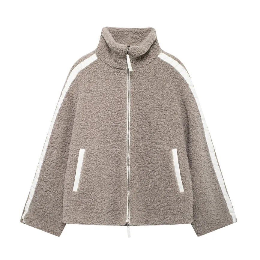 Fleece Fashion Loose Sporty Panelled Jacket