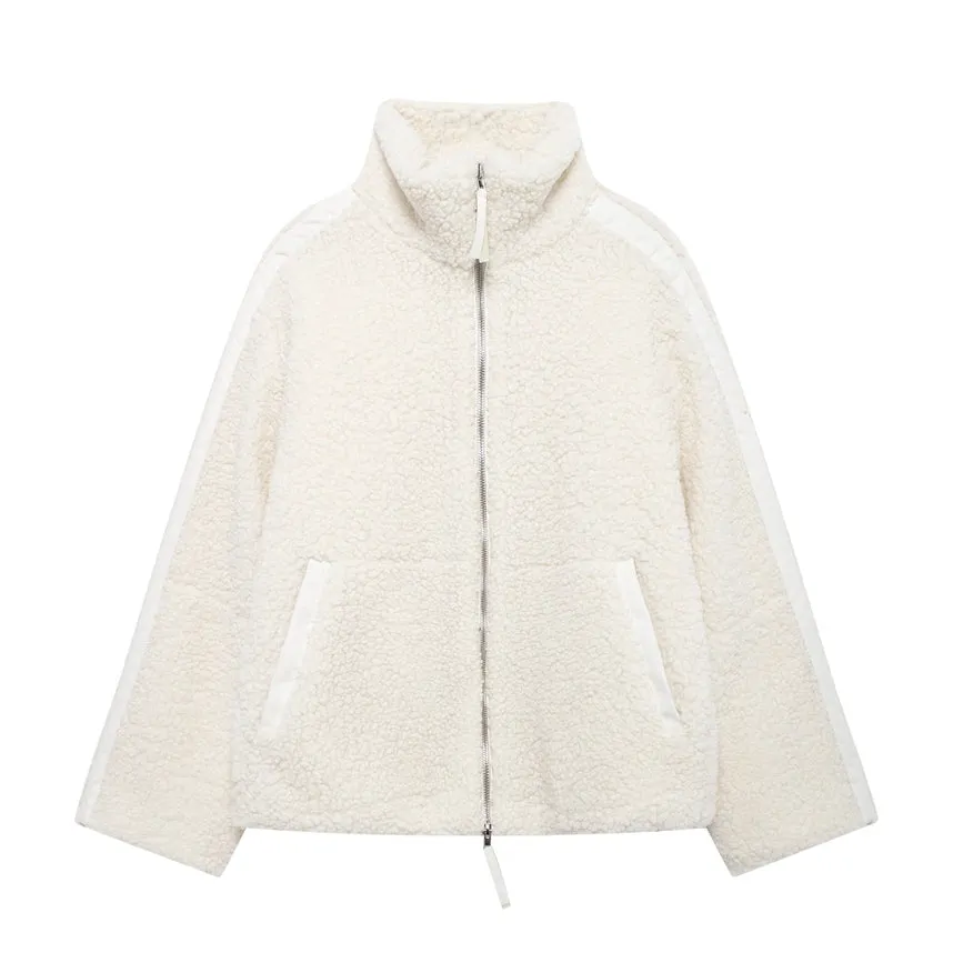 Fleece Fashion Loose Sporty Panelled Jacket