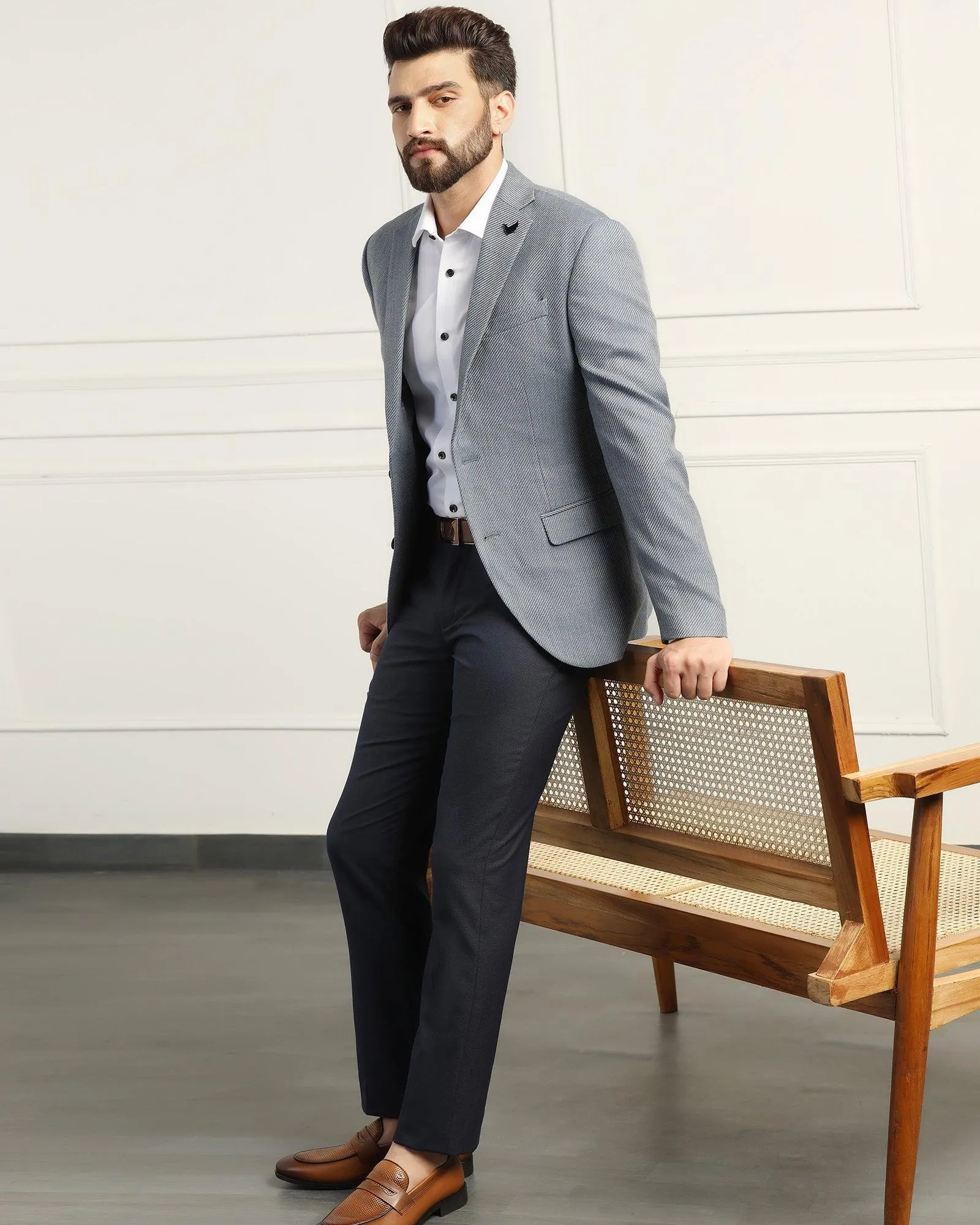 Formal Blue Textured Blazer - Corolla