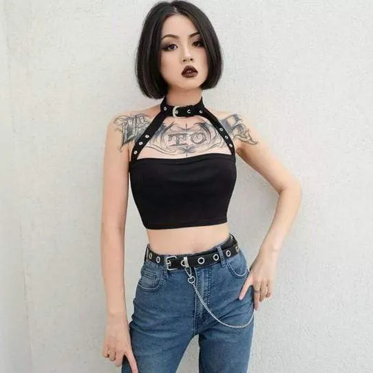 Gothic Choker Halter Crop Top