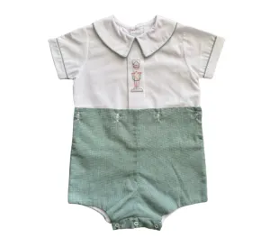 Green and White Check Soldier Embroidered Bodysuit