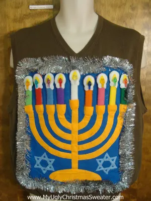 Green Vneck Hanukkah Sweater Vest