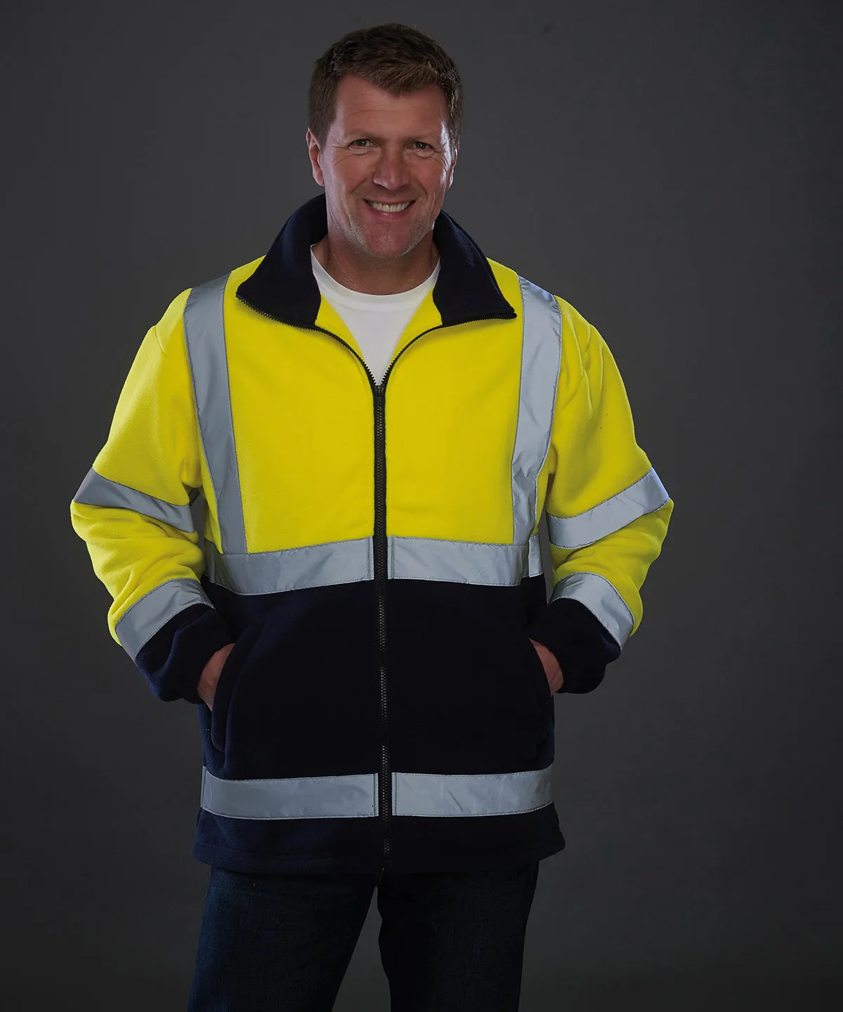 Hi-vis heavyweight fleece jacket (HVK08) | Orange/Navy