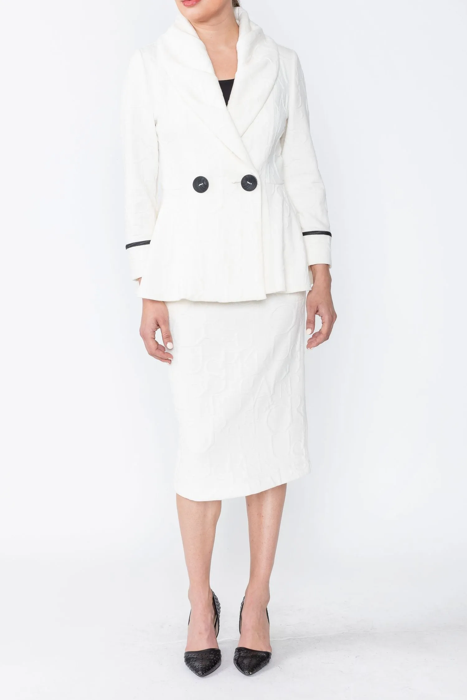 Ivory Pleats Shawl Collar Jacket