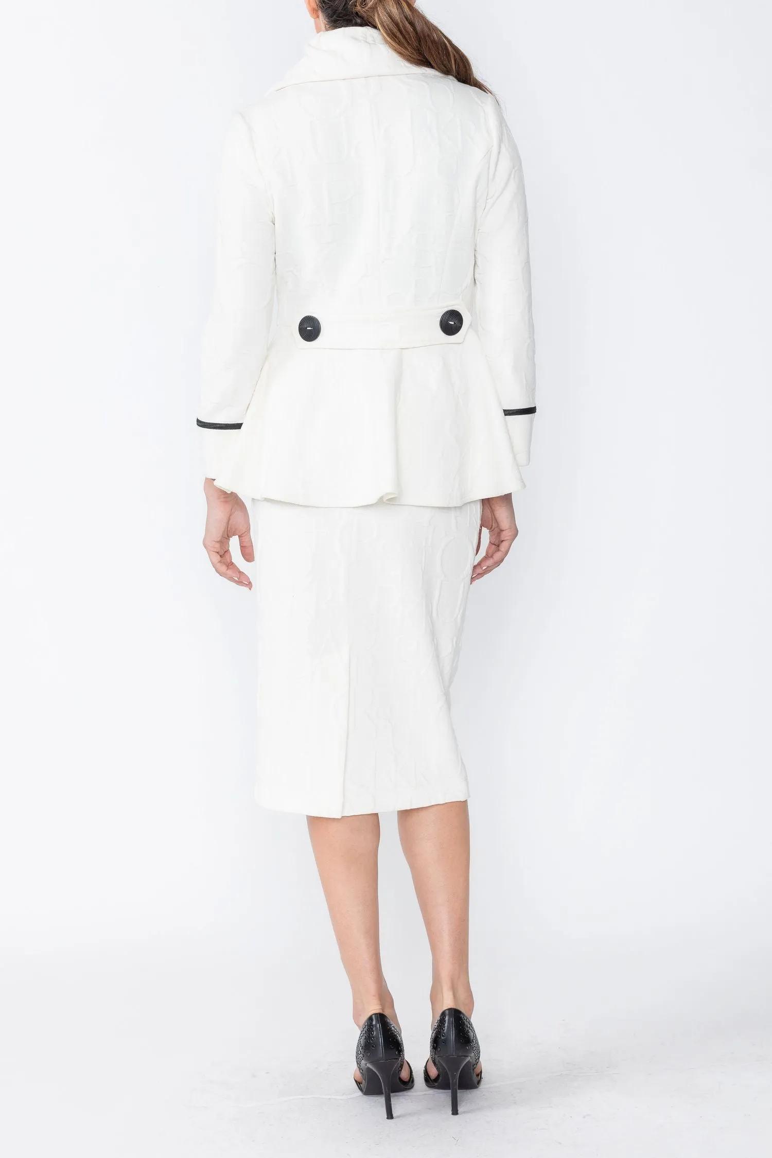 Ivory Pleats Shawl Collar Jacket