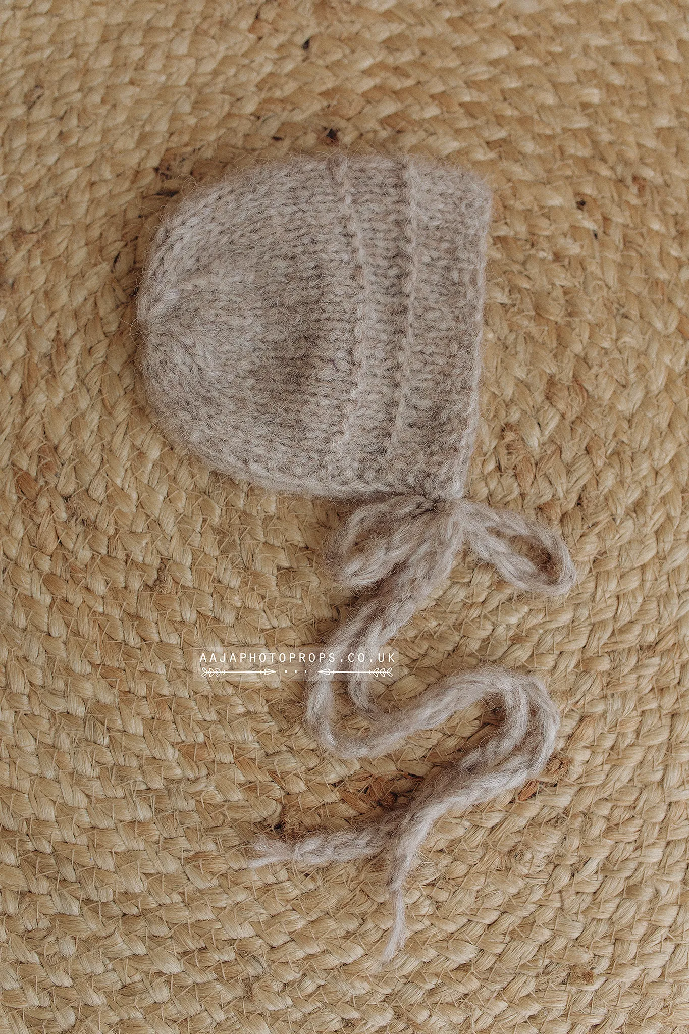 Knitted Baby newborn bonnet oatmeal, RTS