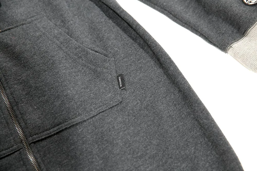 <A 001a74> Fungolia Fleece Long hoodie -The wandering tribe (Charcoal)