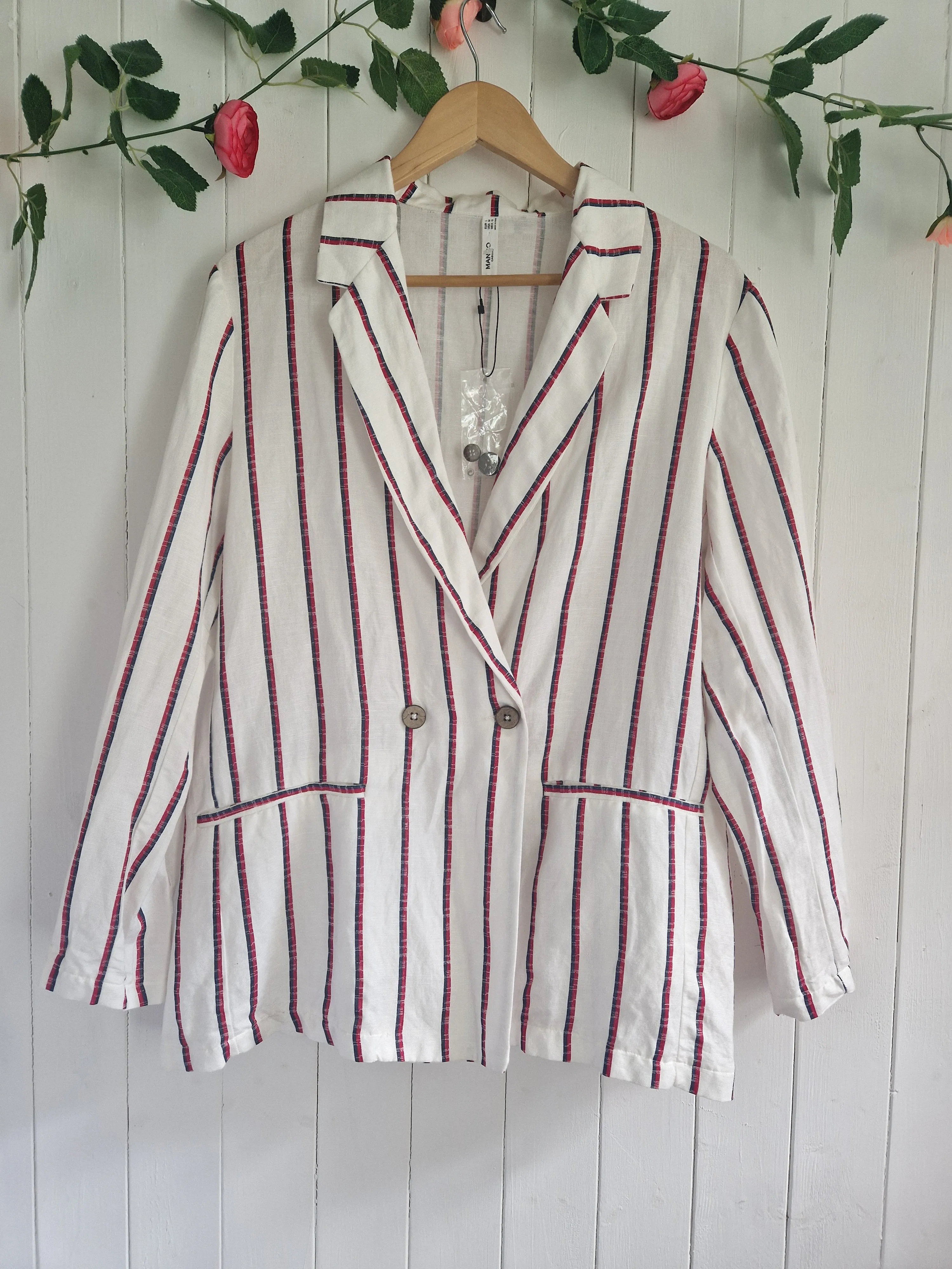 Mango womens striped linen boating blazer