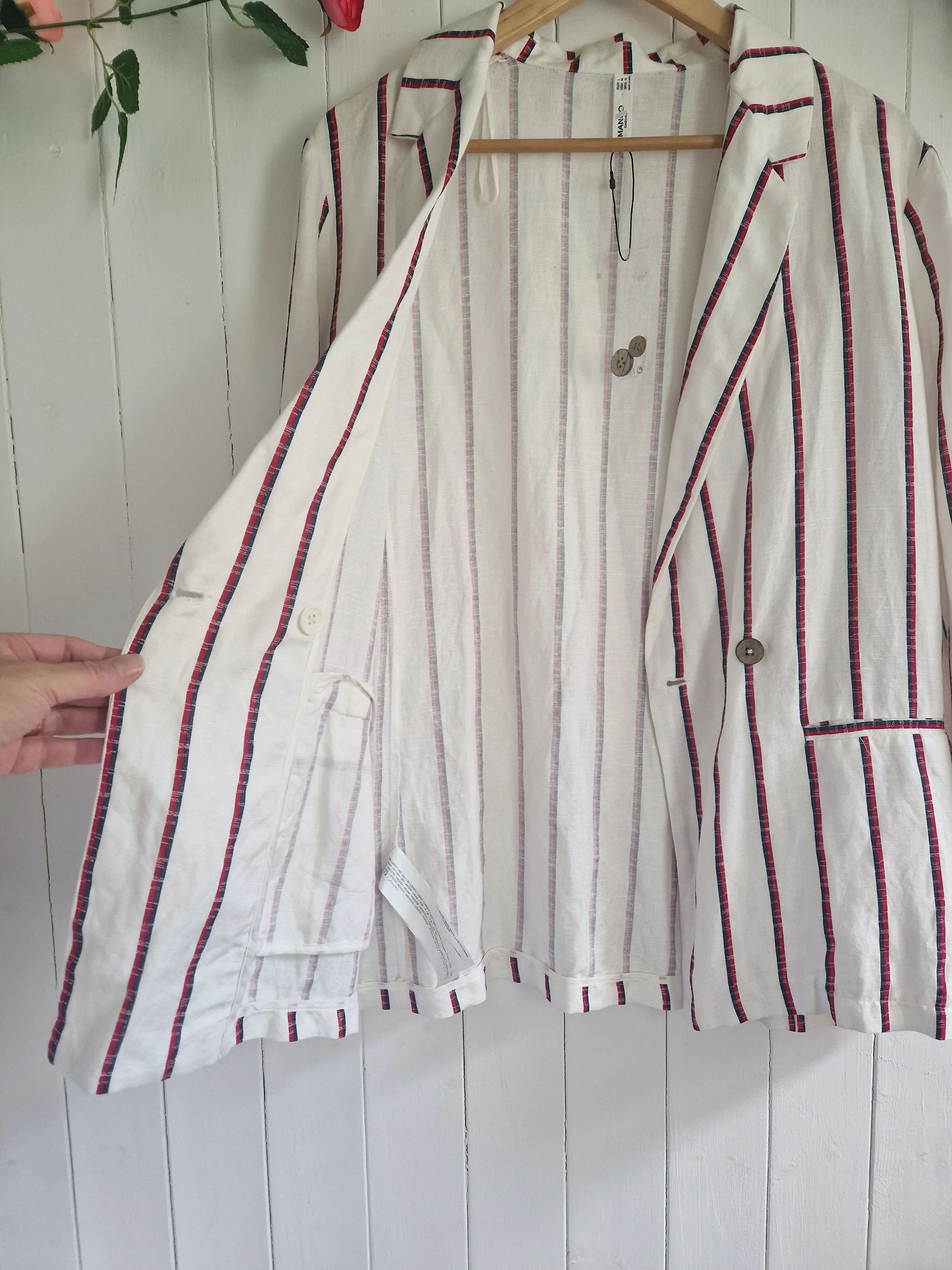 Mango womens striped linen boating blazer