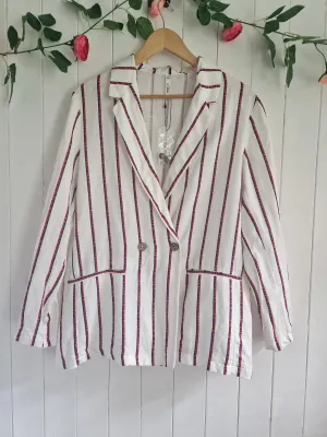 Mango womens striped linen boating blazer