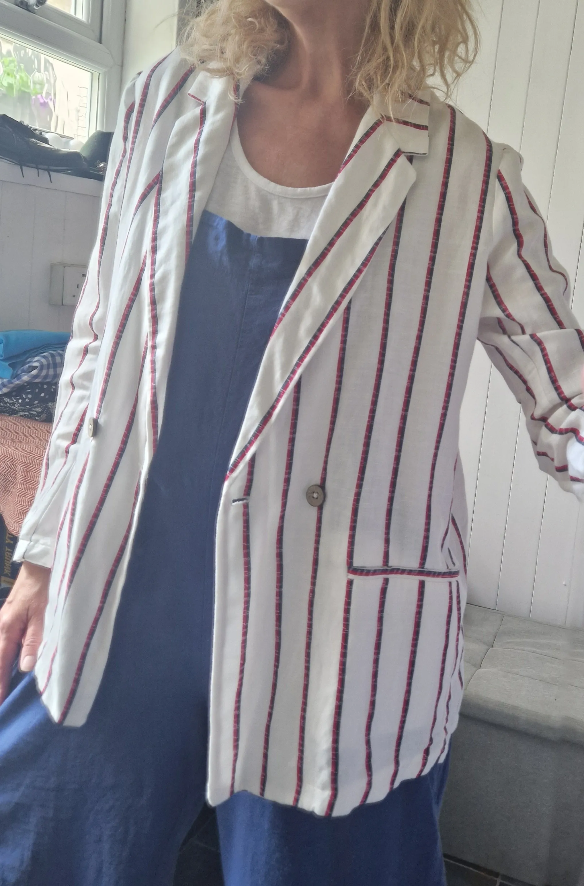 Mango womens striped linen boating blazer