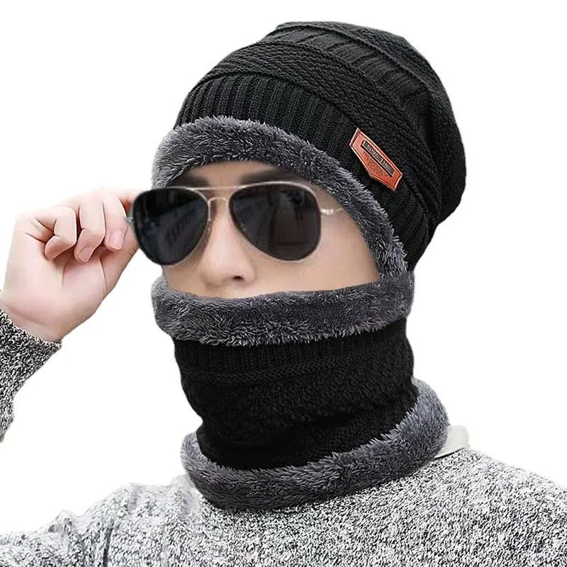 Men's Fleece Ear Protection Neck Scarf Knitted Hat 11571414YM