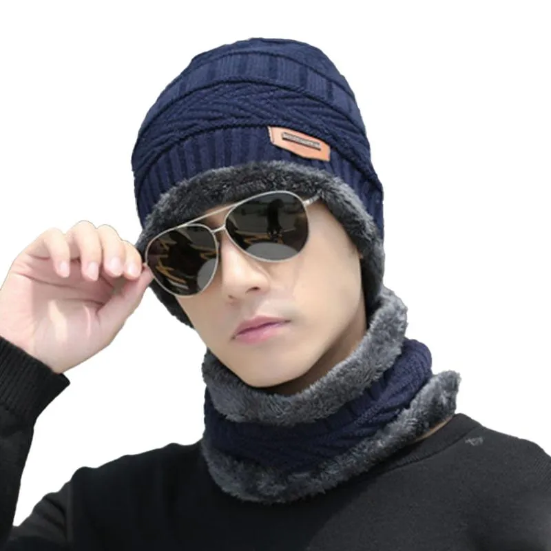 Men's Fleece Ear Protection Neck Scarf Knitted Hat 11571414YM