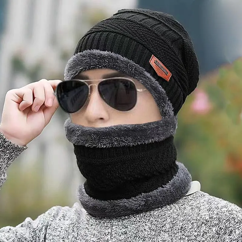 Men's Fleece Ear Protection Neck Scarf Knitted Hat 11571414YM