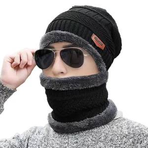 Men's Fleece Ear Protection Neck Scarf Knitted Hat 11571414YM