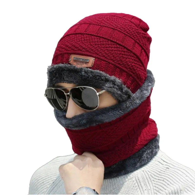 Men's Fleece Ear Protection Neck Scarf Knitted Hat 11571414YM