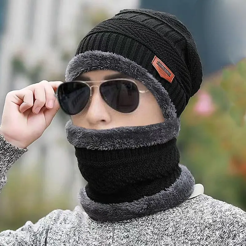 Men's Fleece Ear Protection Neck Scarf Knitted Hat 11571414YM