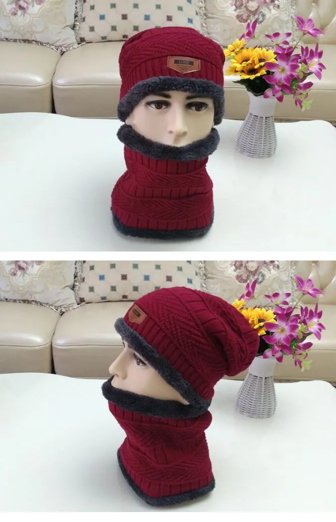 Men's Fleece Ear Protection Neck Scarf Knitted Hat 11571414YM