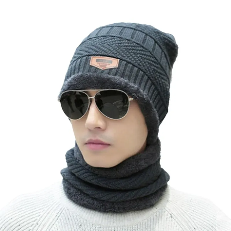 Men's Fleece Ear Protection Neck Scarf Knitted Hat 11571414YM