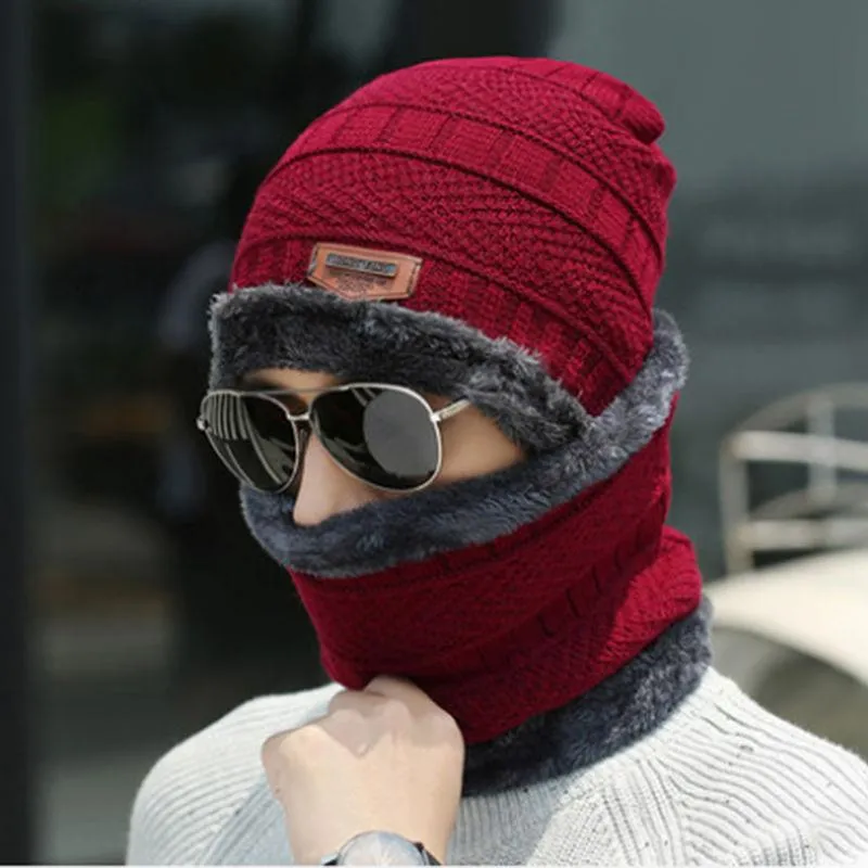 Men's Fleece Ear Protection Neck Scarf Knitted Hat 11571414YM