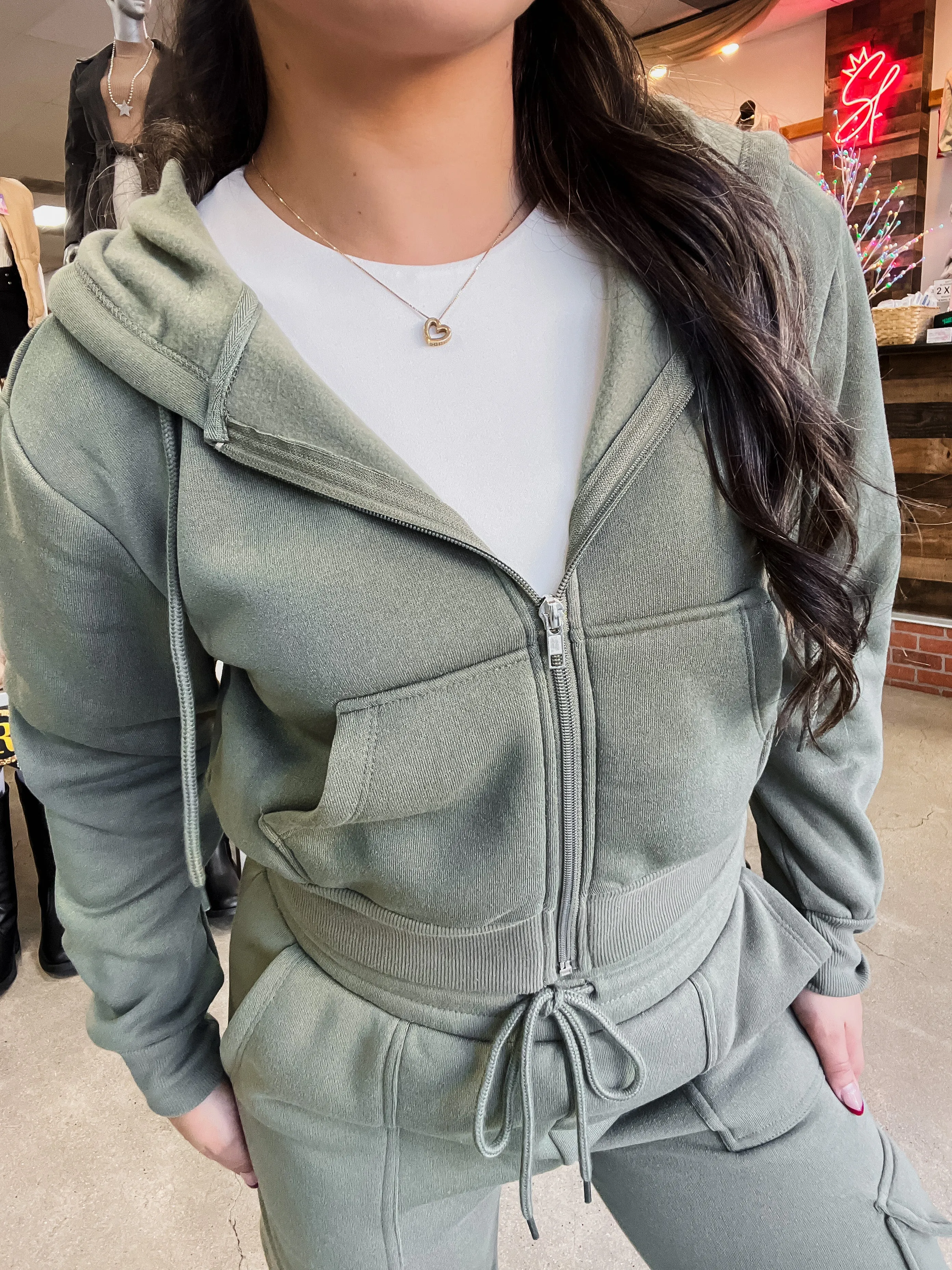 Noelle Cropped Fleece Zip Hoodie