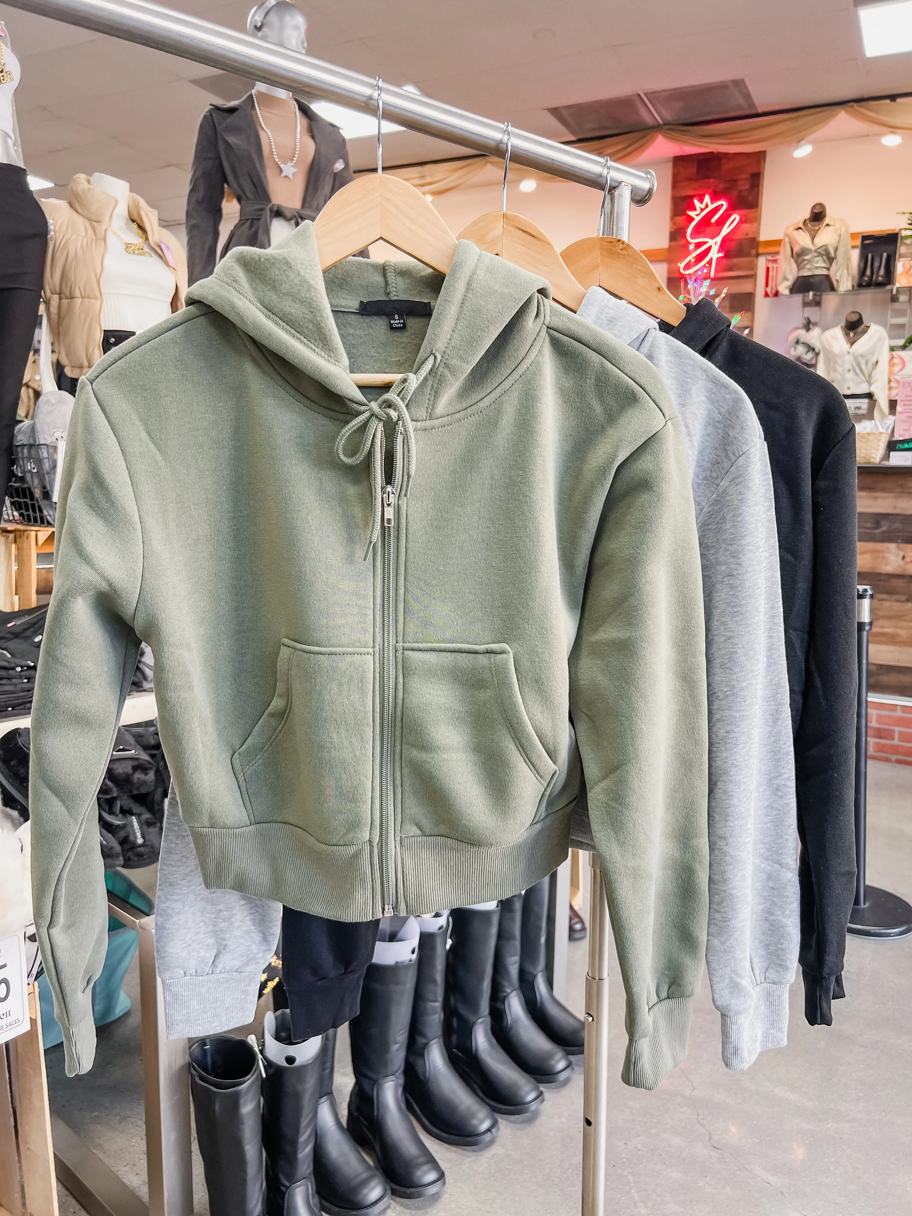 Noelle Cropped Fleece Zip Hoodie