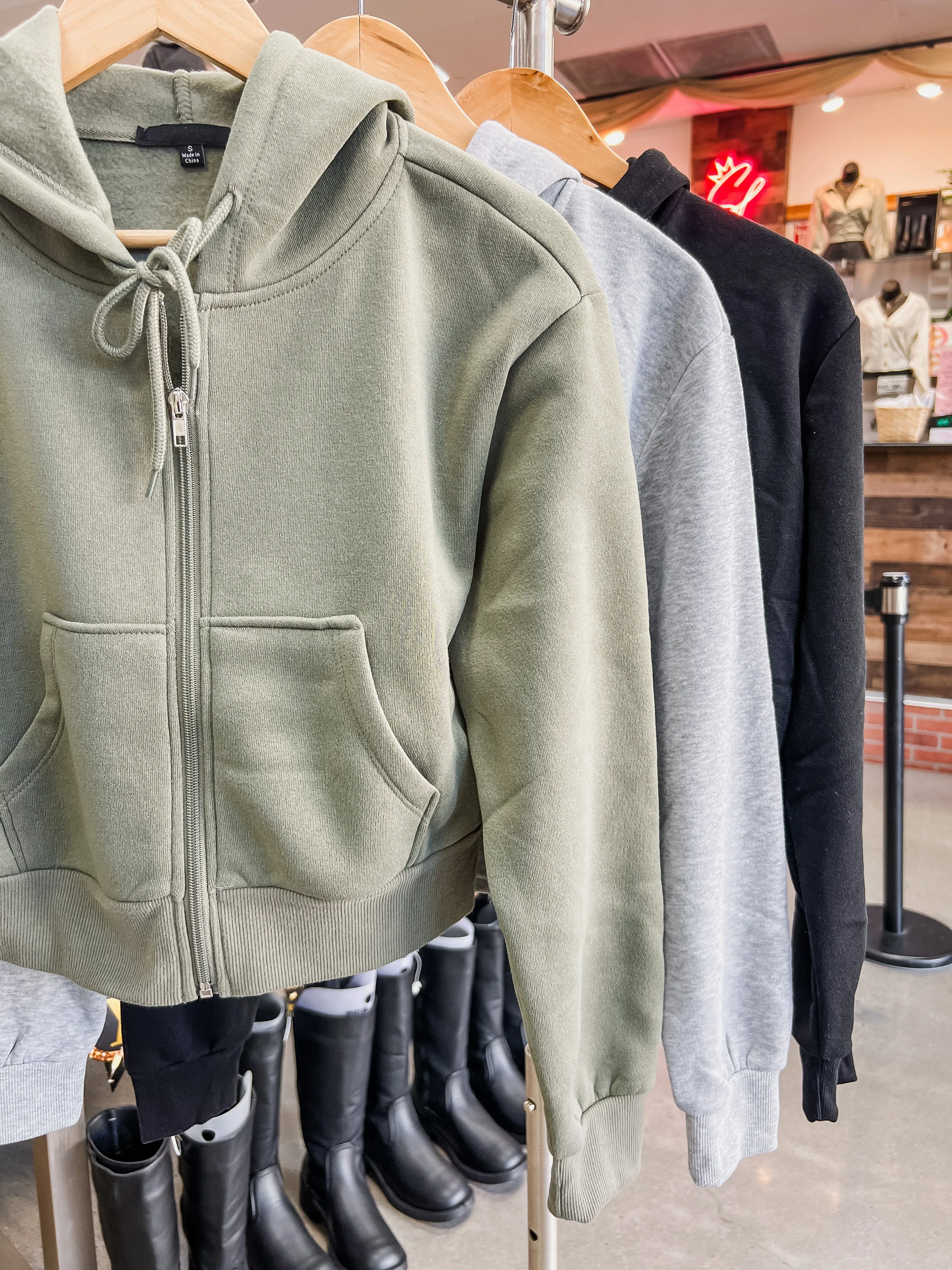 Noelle Cropped Fleece Zip Hoodie