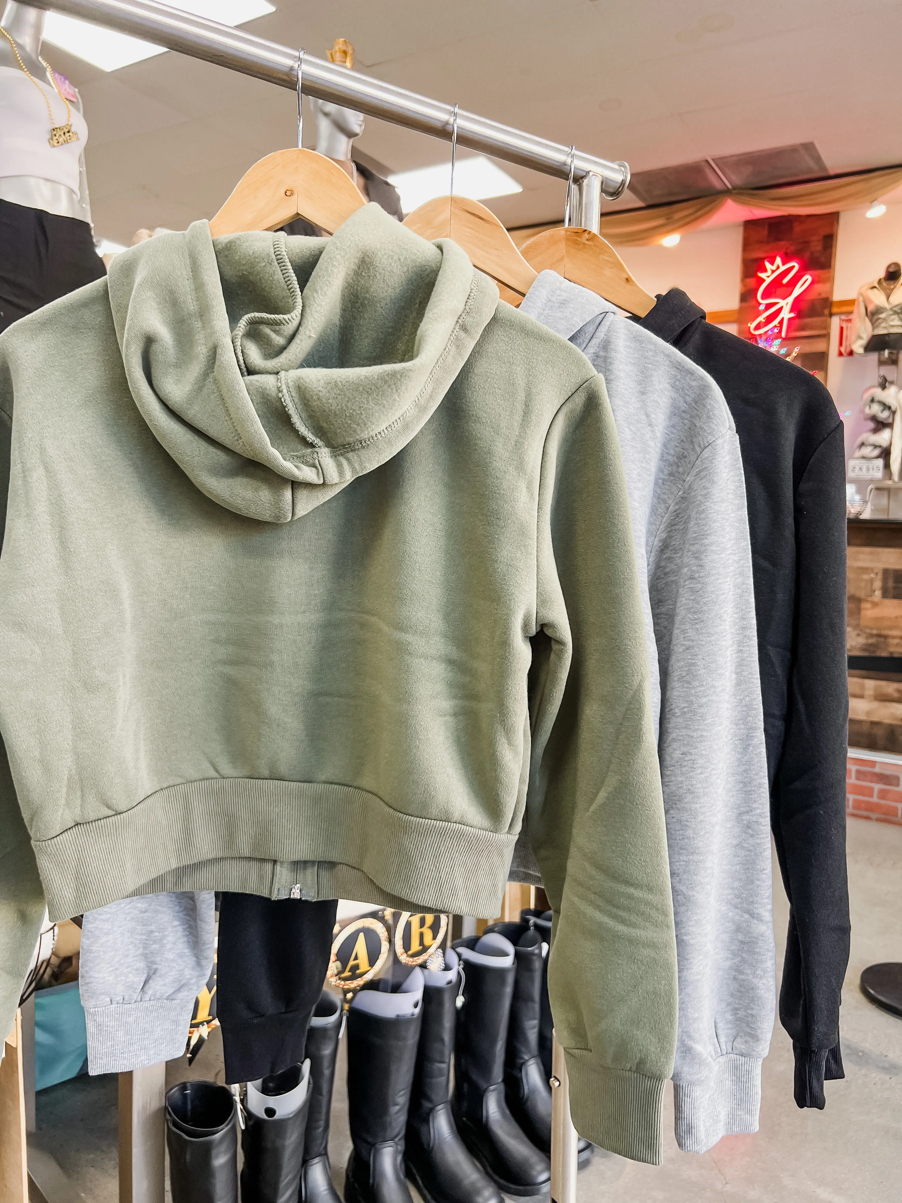 Noelle Cropped Fleece Zip Hoodie