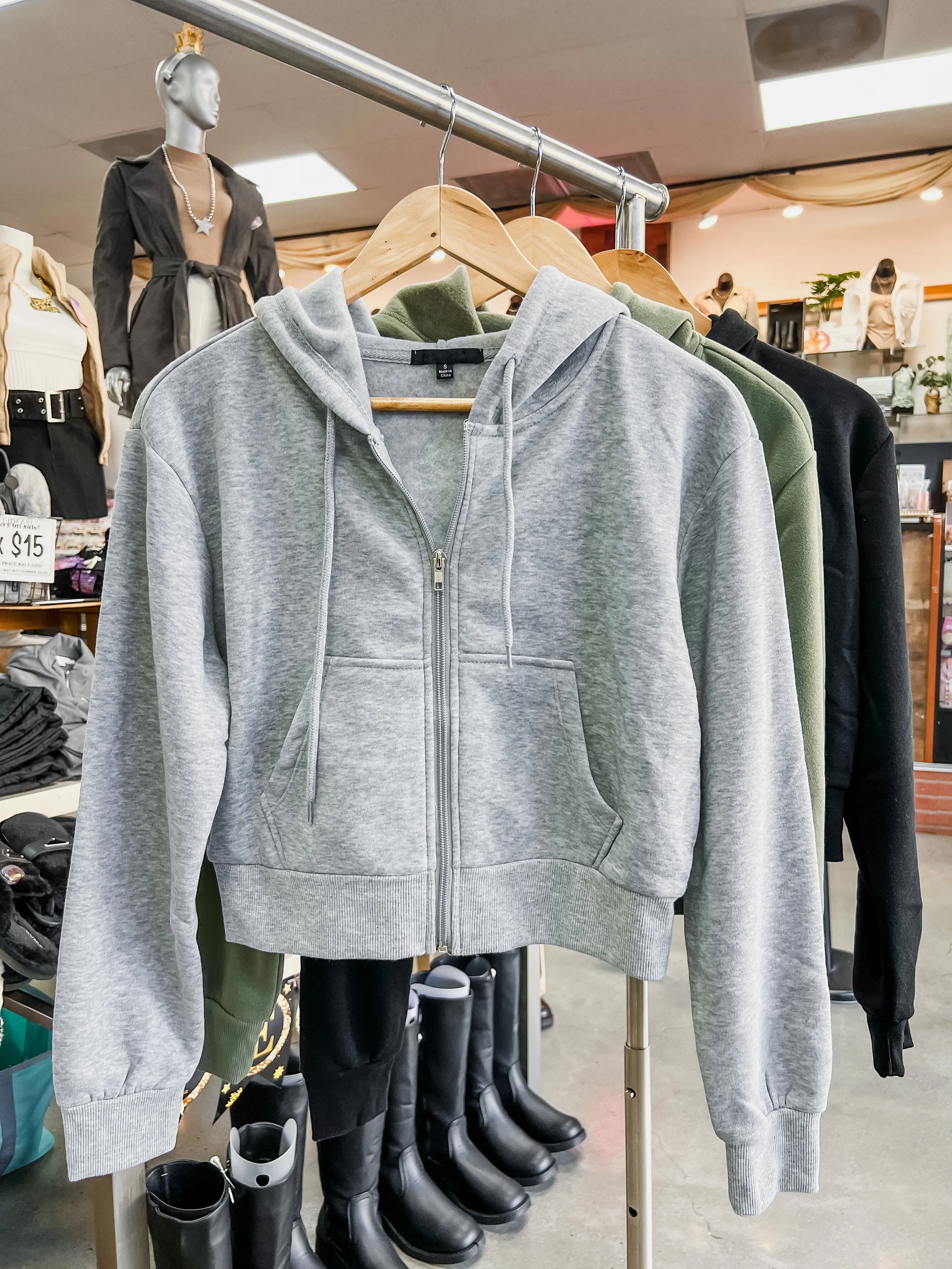 Noelle Cropped Fleece Zip Hoodie