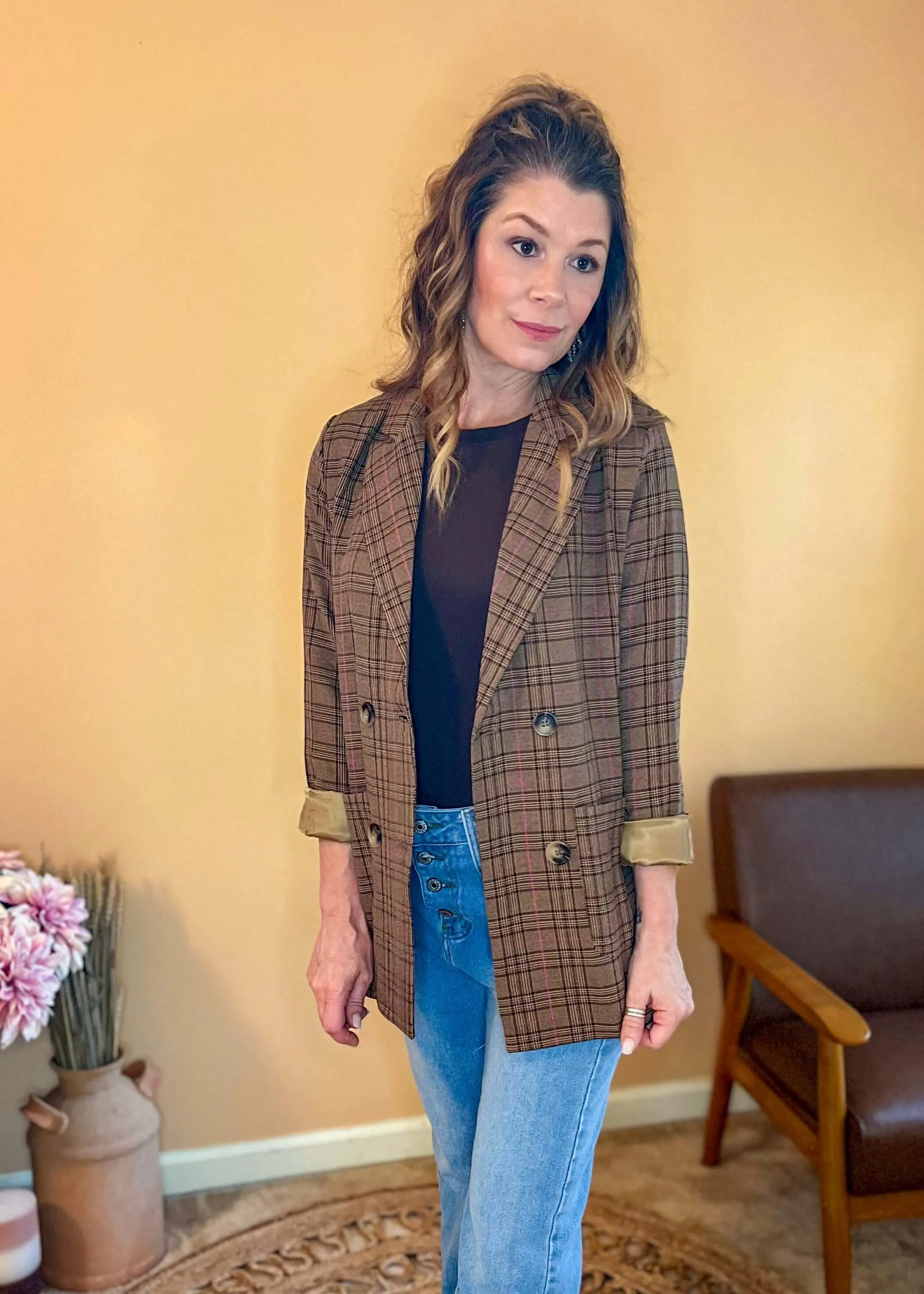 Preptastic Plaid Blazer - Brown