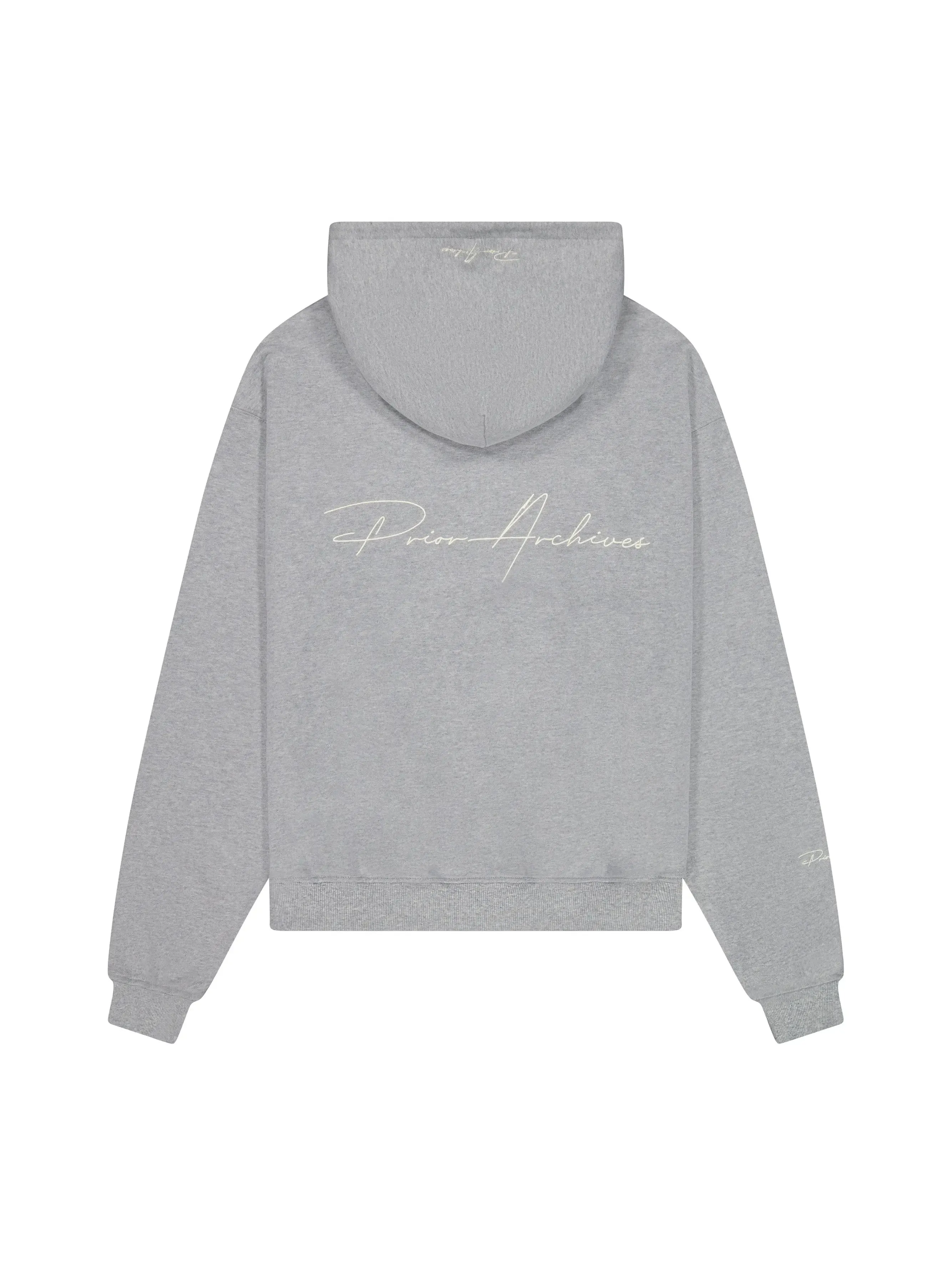 Prior Embroidery Logo Oversized Cropped Hoodie Heather Grey