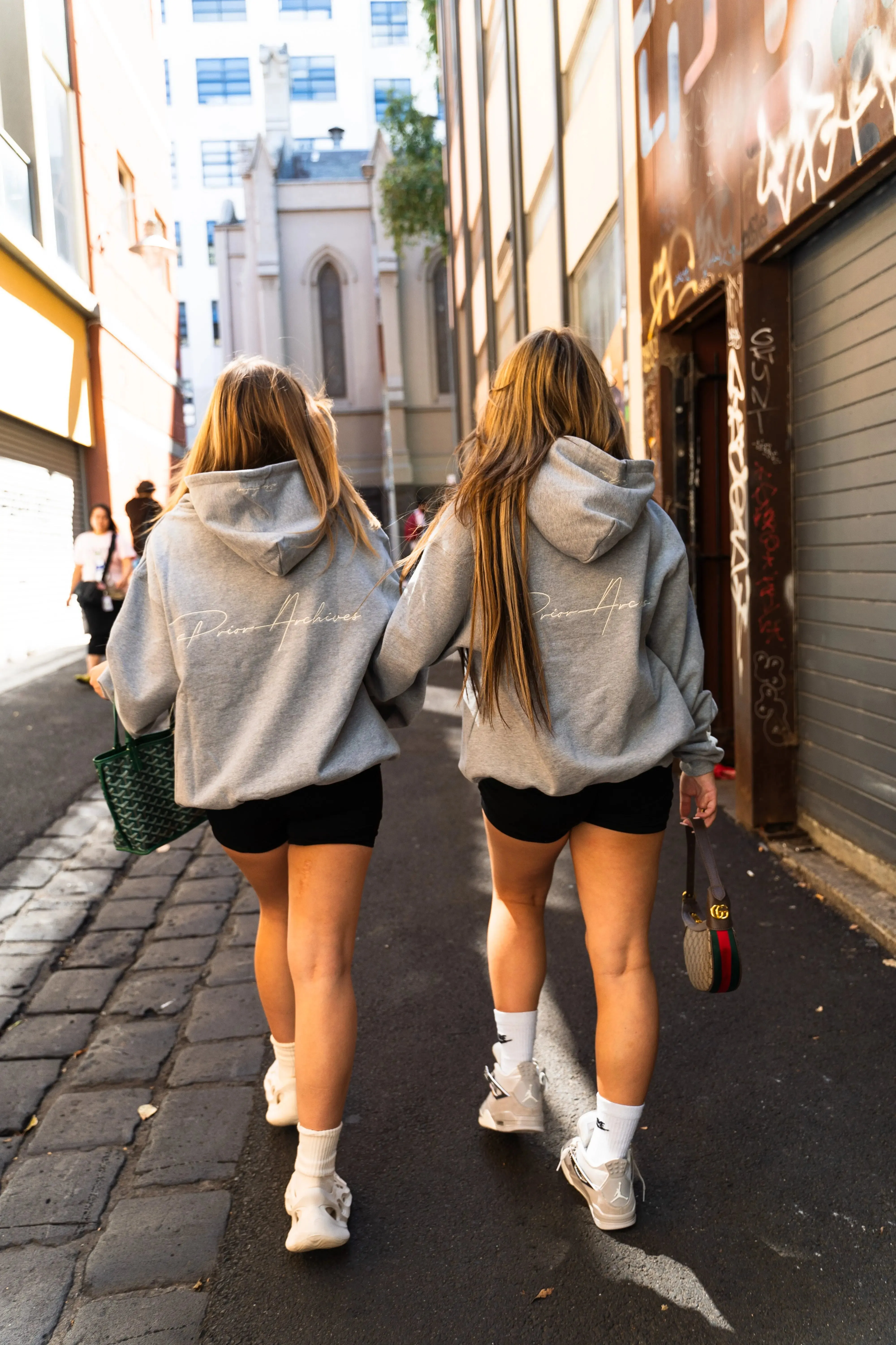 Prior Embroidery Logo Oversized Cropped Hoodie Heather Grey
