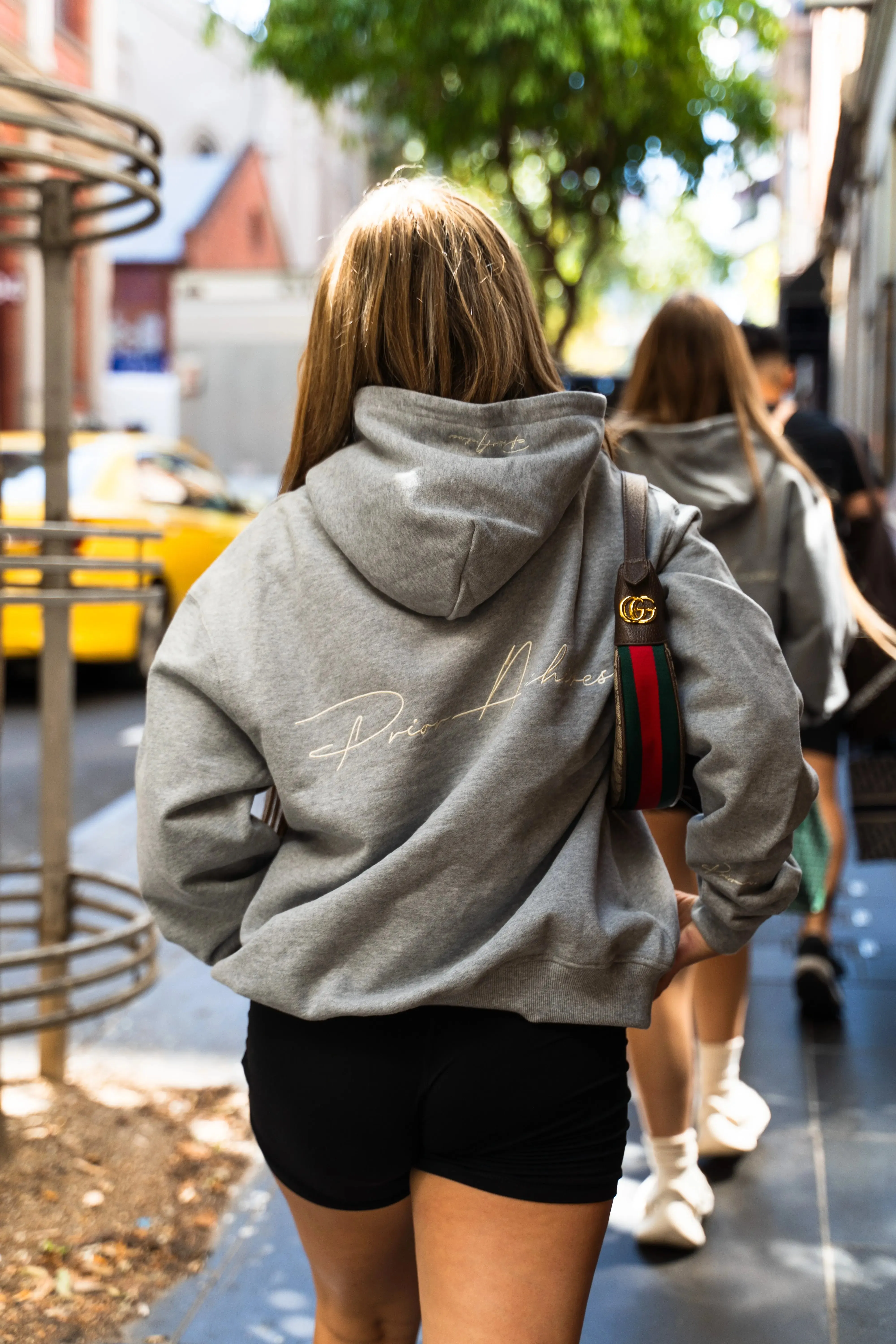 Prior Embroidery Logo Oversized Cropped Hoodie Heather Grey