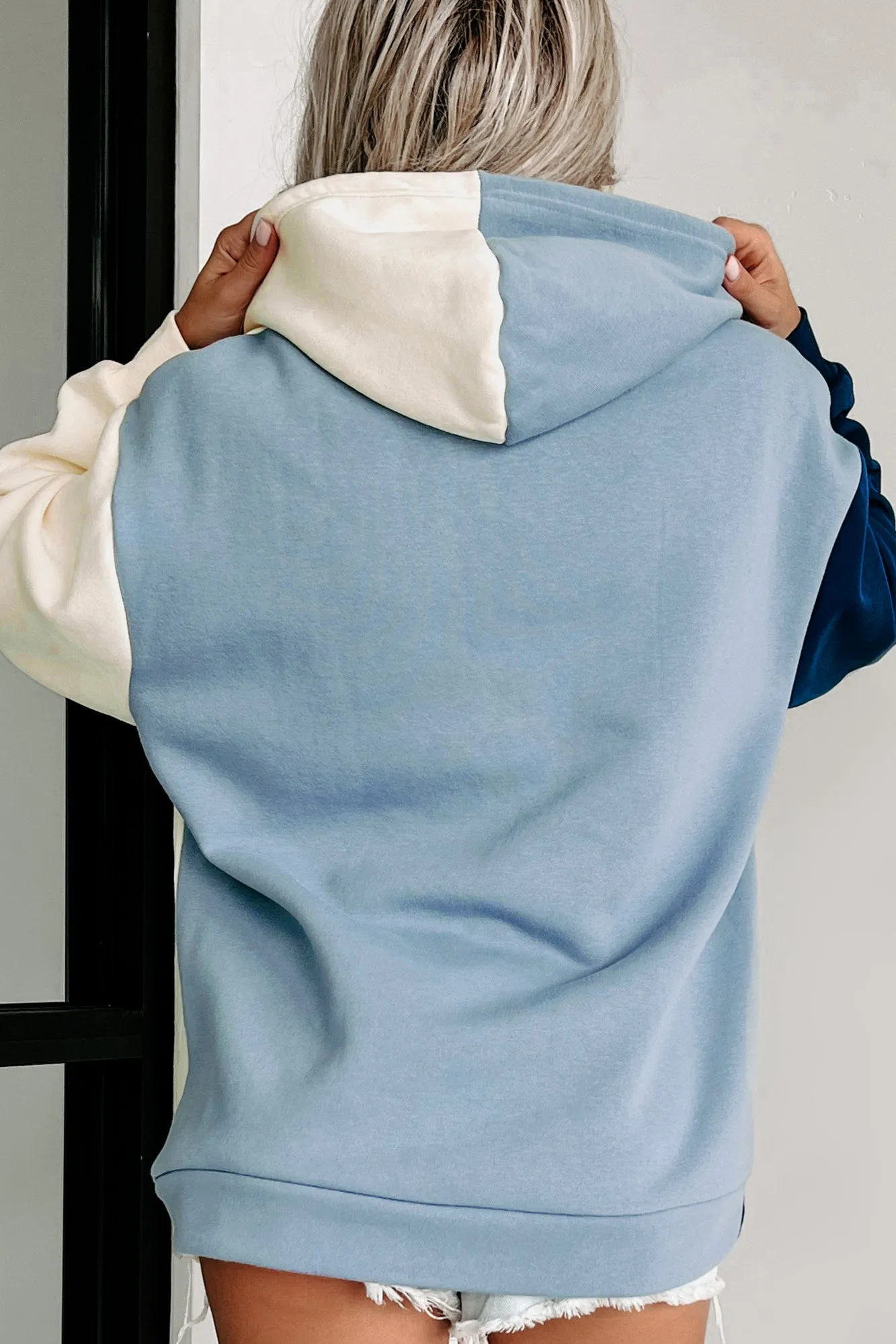 "University Of Michigan" Colorblock Graphic Hoodie (Navy/Ivory)