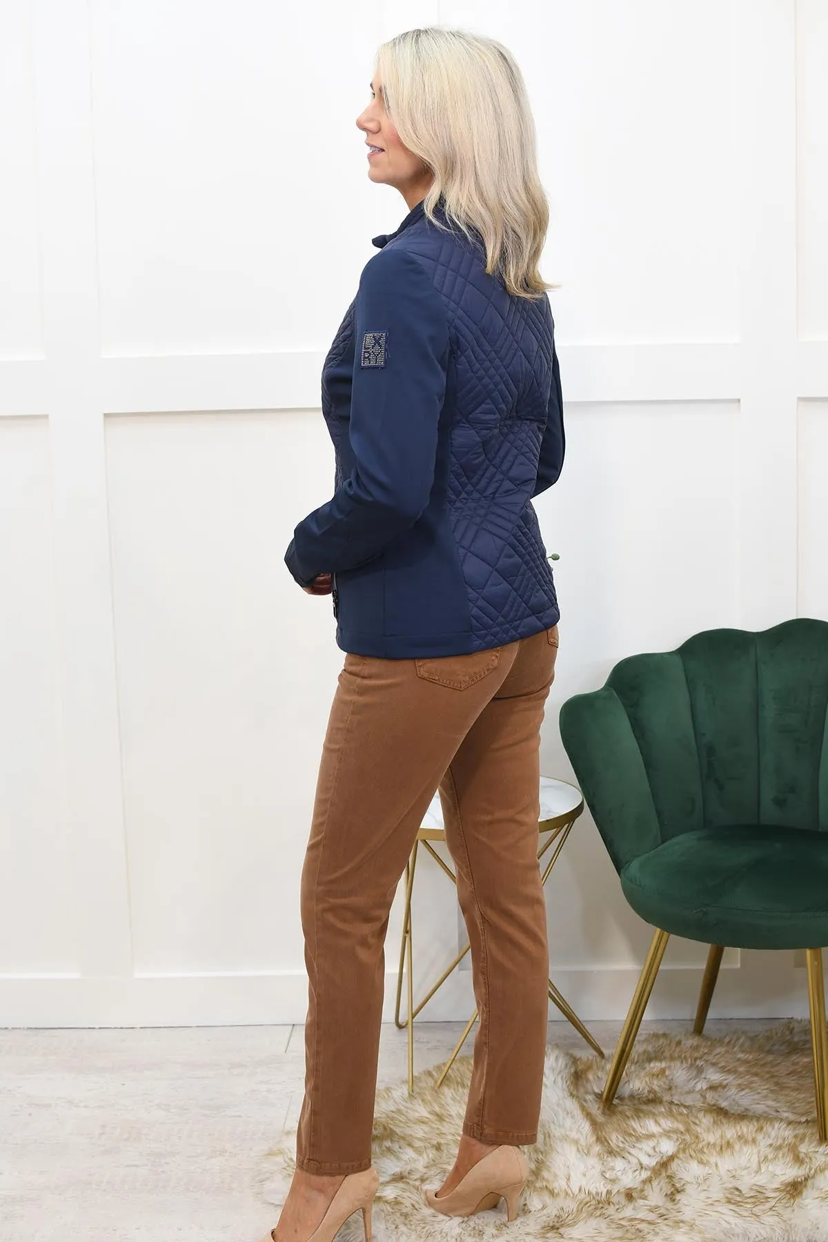 Rabe Navy Quilted Jacket With Diamante Badge Detail- 53-213821 3374