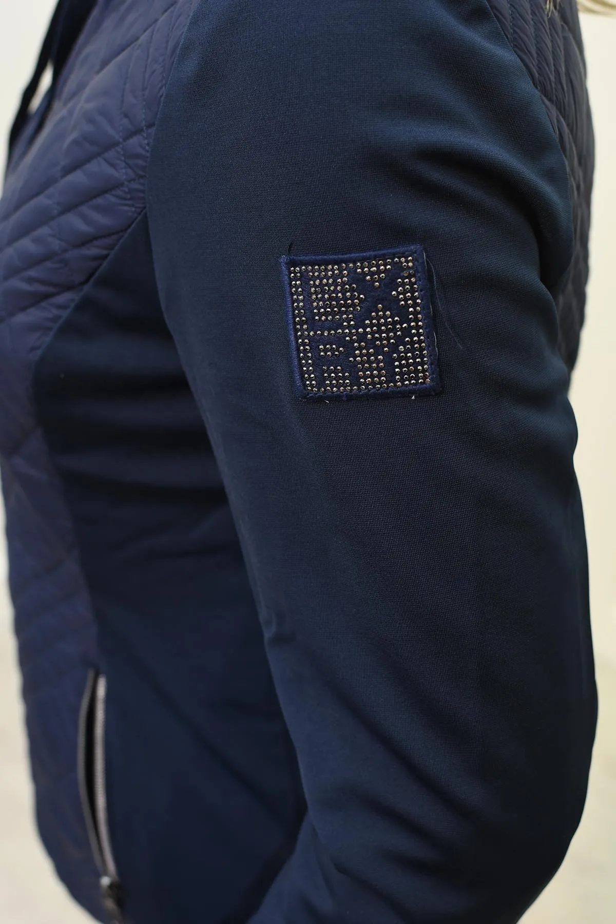 Rabe Navy Quilted Jacket With Diamante Badge Detail- 53-213821 3374