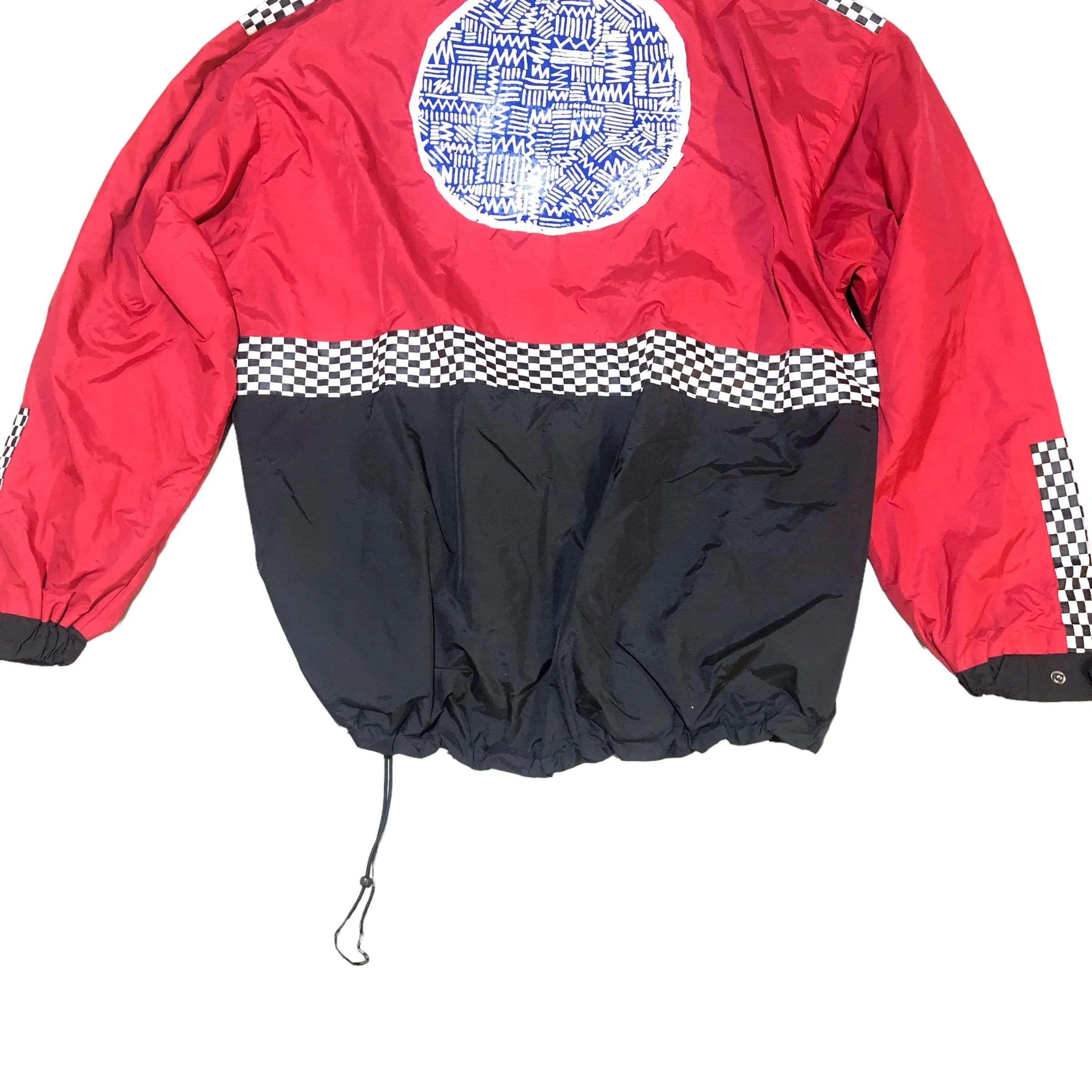 Red Black Hand Patchwork Nylon Jacket by Pattern Nation