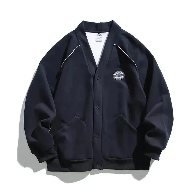 Retro Solid Color Cotton Athletics Sports Cardigan  For Men