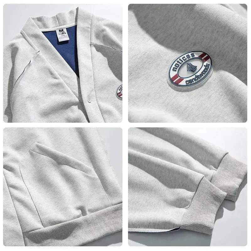 Retro Solid Color Cotton Athletics Sports Cardigan  For Men