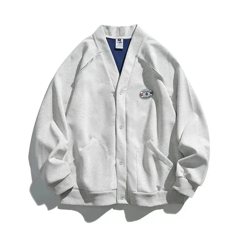 Retro Solid Color Cotton Athletics Sports Cardigan  For Men