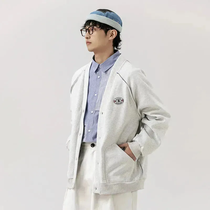 Retro Solid Color Cotton Athletics Sports Cardigan  For Men