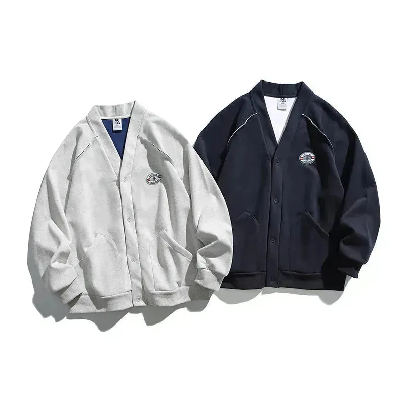 Retro Solid Color Cotton Athletics Sports Cardigan  For Men
