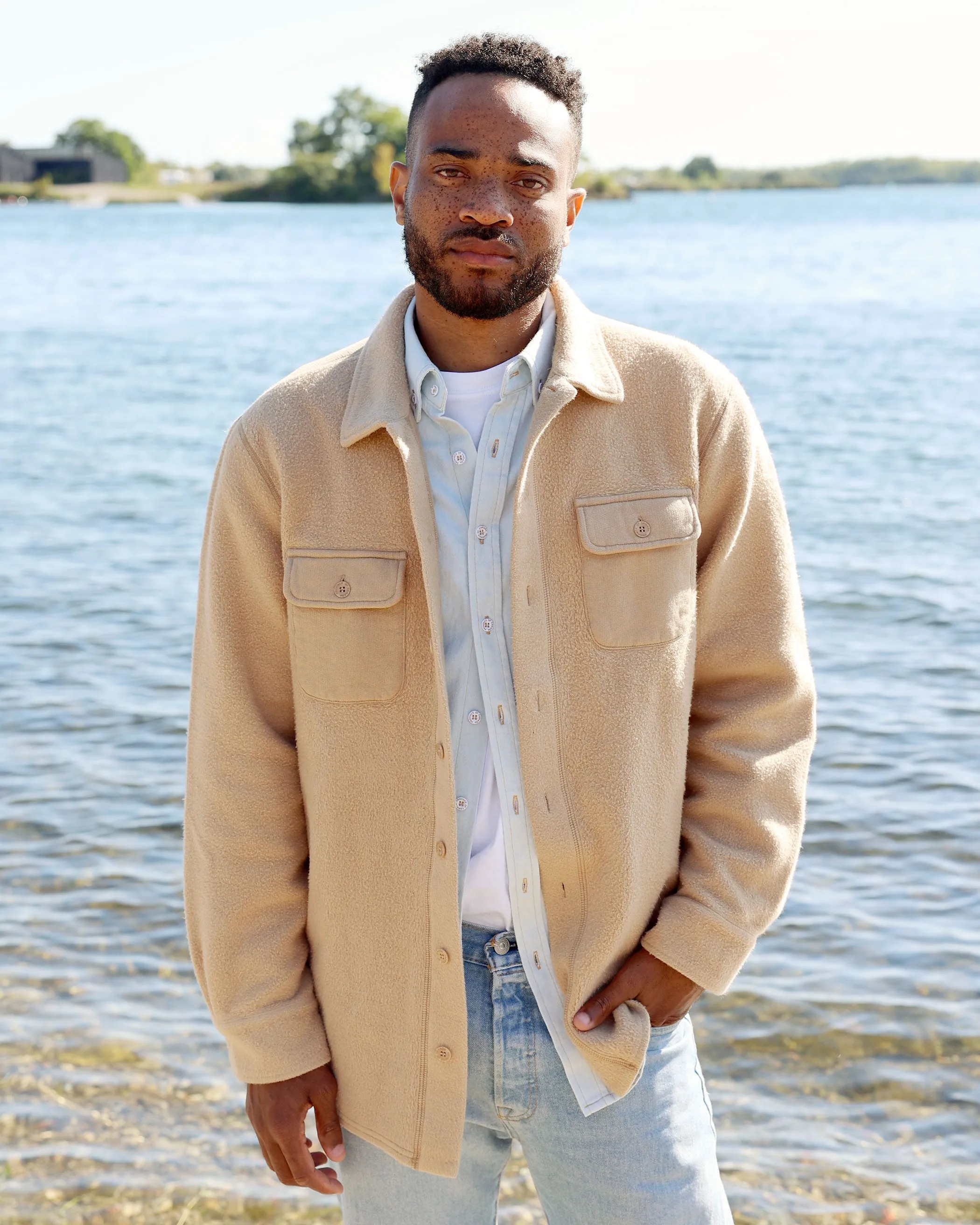 Reverse Fleece Overshirt Khaki - Unisex