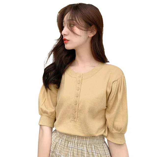 Round Neck Ice Silk Knitted Shirt