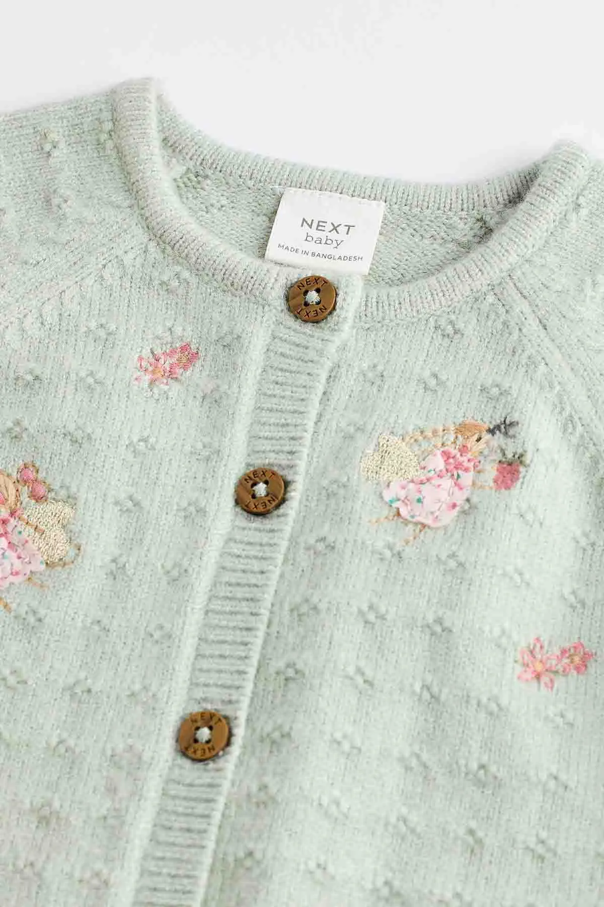 Sage Green Fairy Embroidered Baby Knitted Cardigan