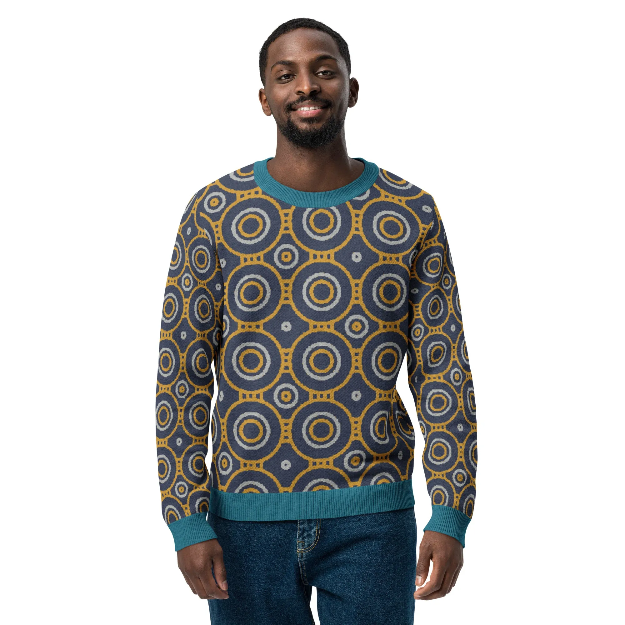 Sailor Blue Calypso Swirl Knitted Crewneck Sweater