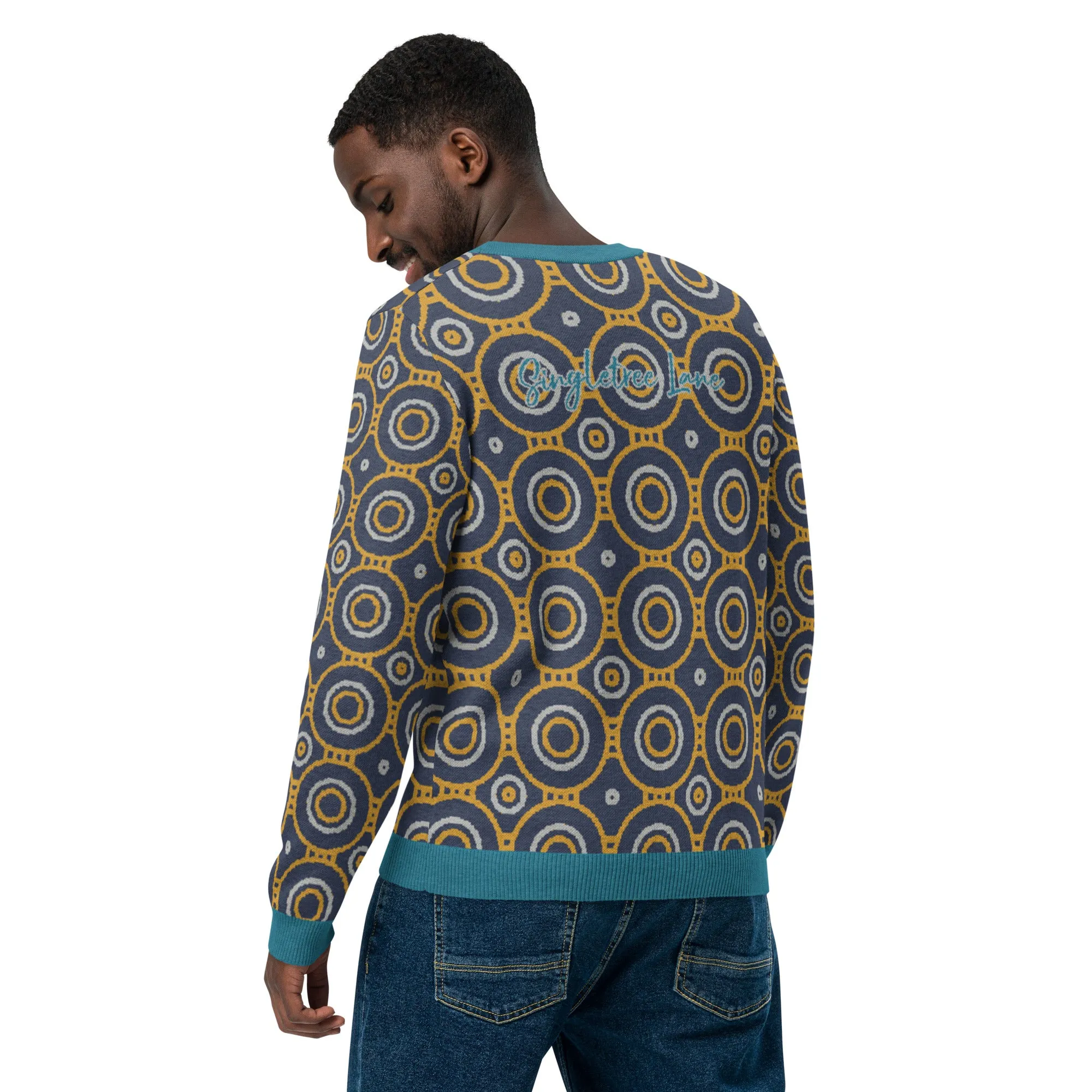 Sailor Blue Calypso Swirl Knitted Crewneck Sweater